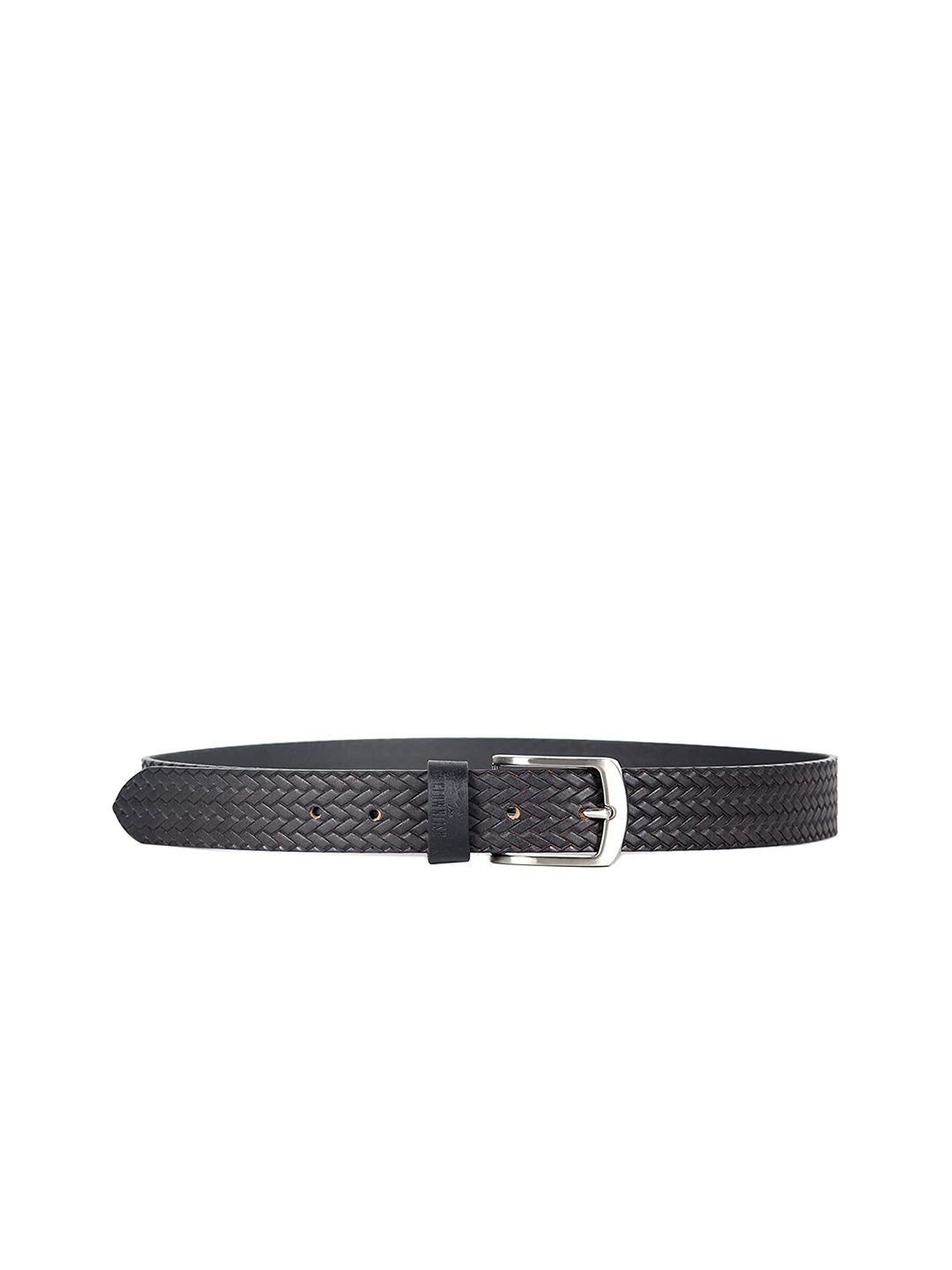 

THE CLOWNFISH Men Black Textured Leather Belt