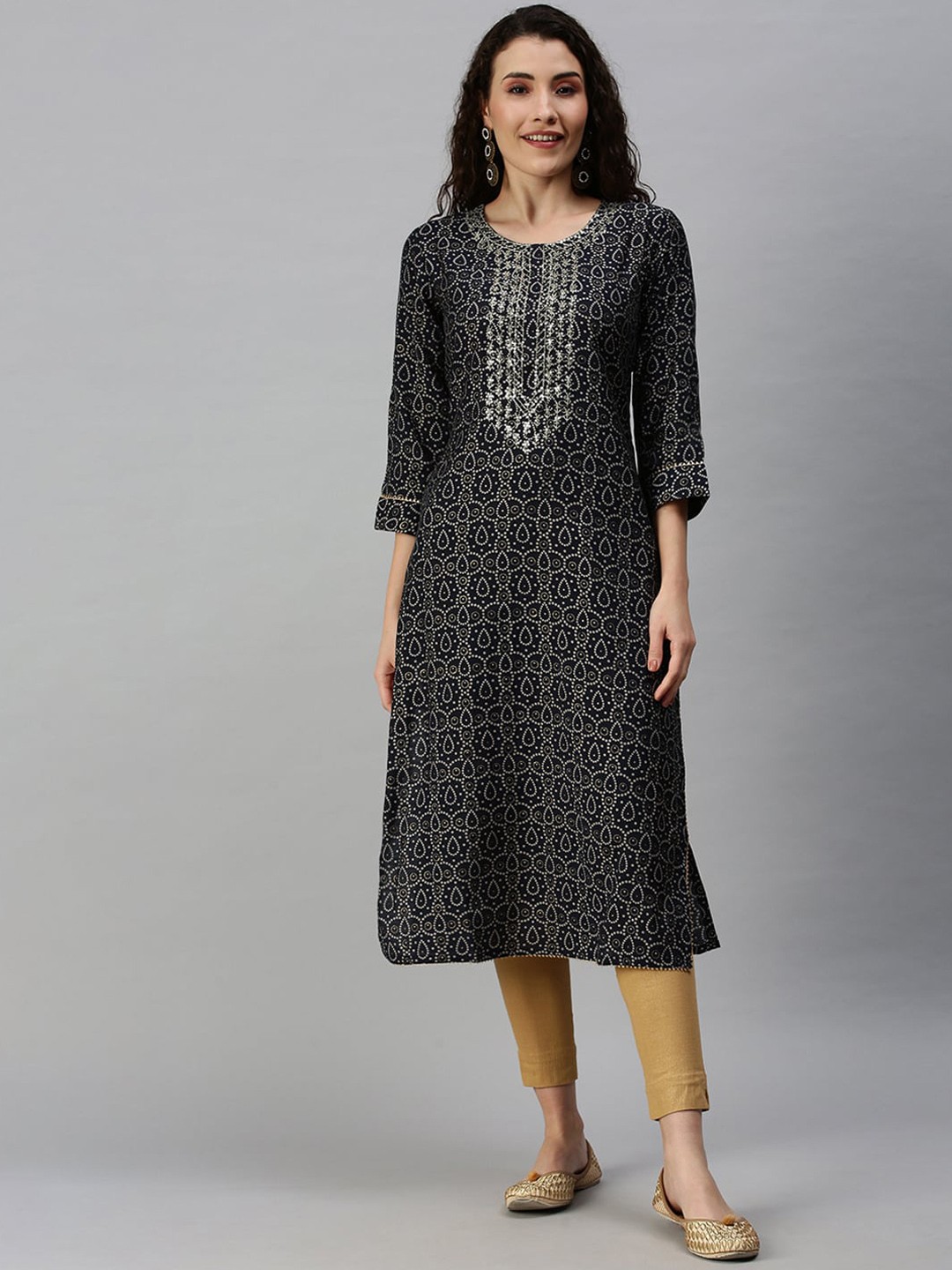 

SHOWOFF Women Navy Blue Bandhani Printed Kurta