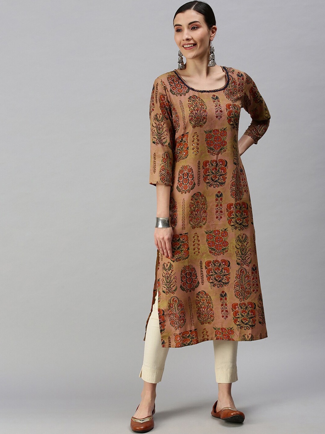 

SHOWOFF Women Brown Ethnic Motifs Printed Kurta