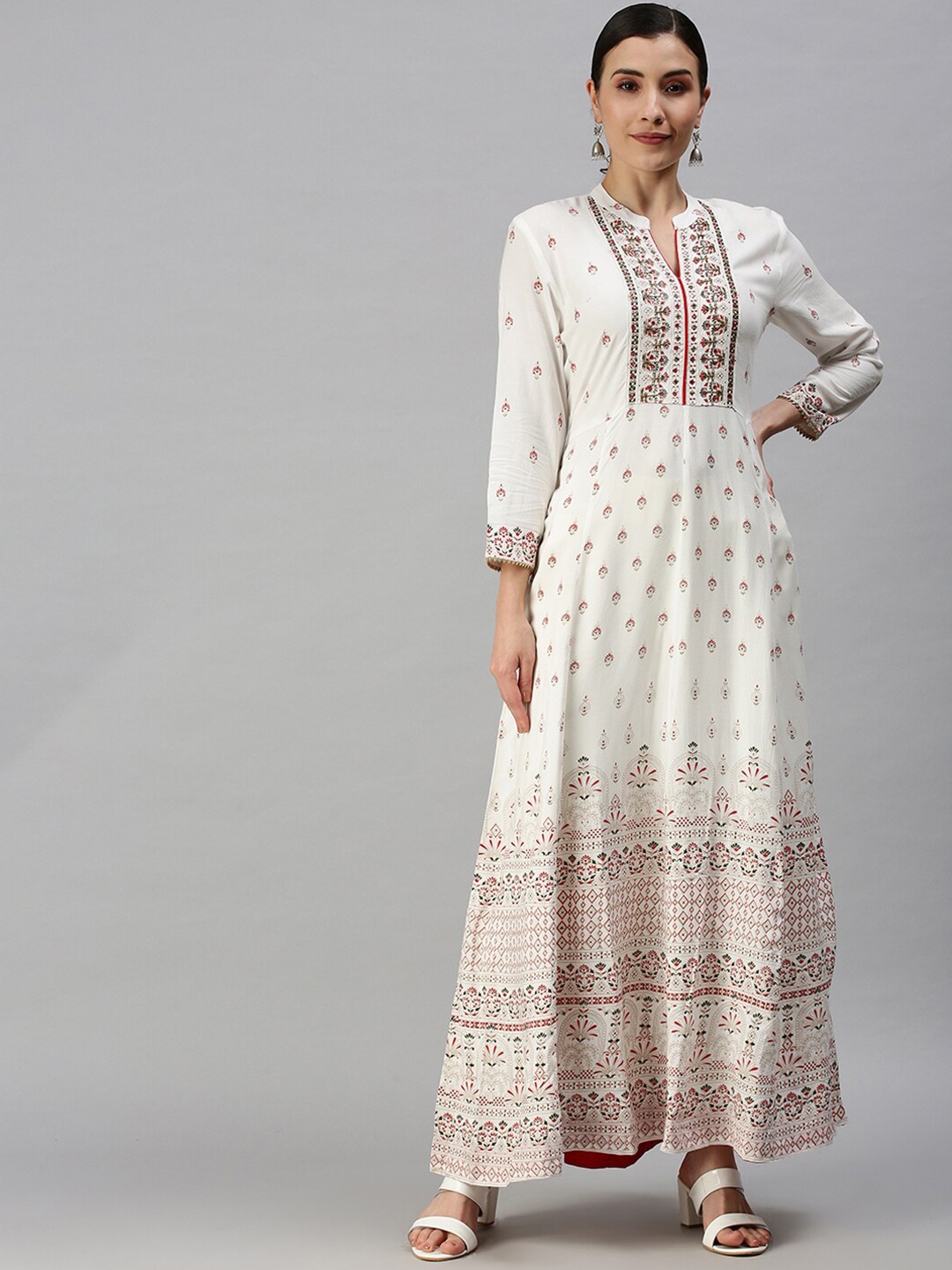 

SHOWOFF Women White Ethnic Motifs Printed Cotton Anarkali Kurta