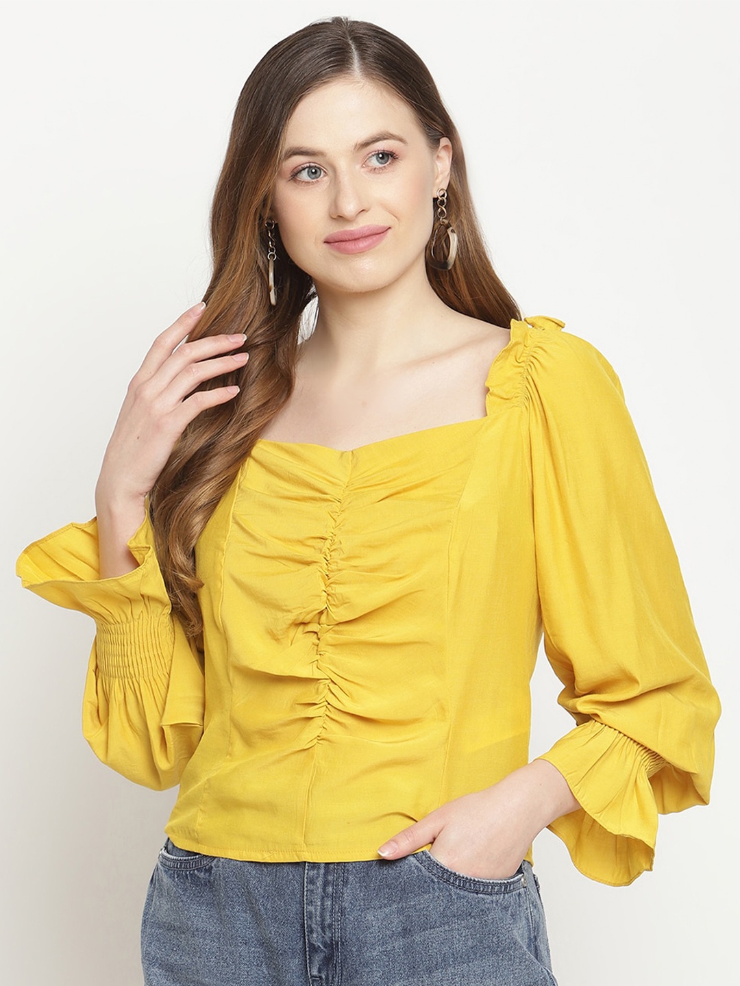 

Madame Mustard Yellow Smocked Bell Sleeves Top