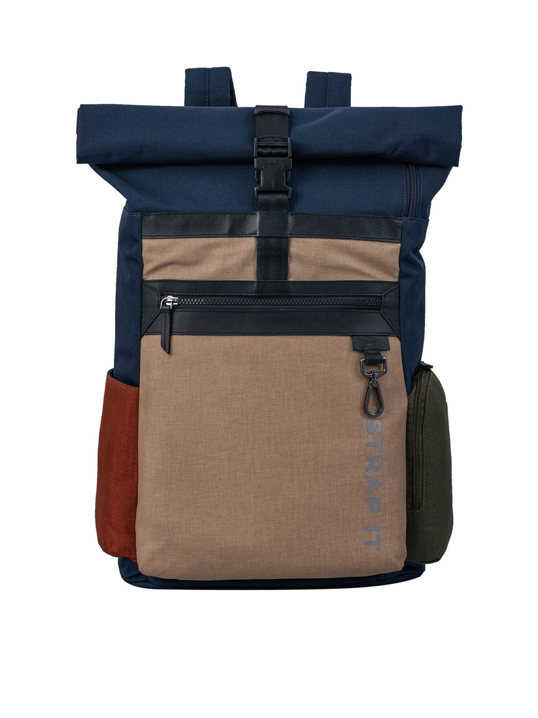 

STRAP IT Unisex Navy Blue & Beige Backpack with Shoe Pocket