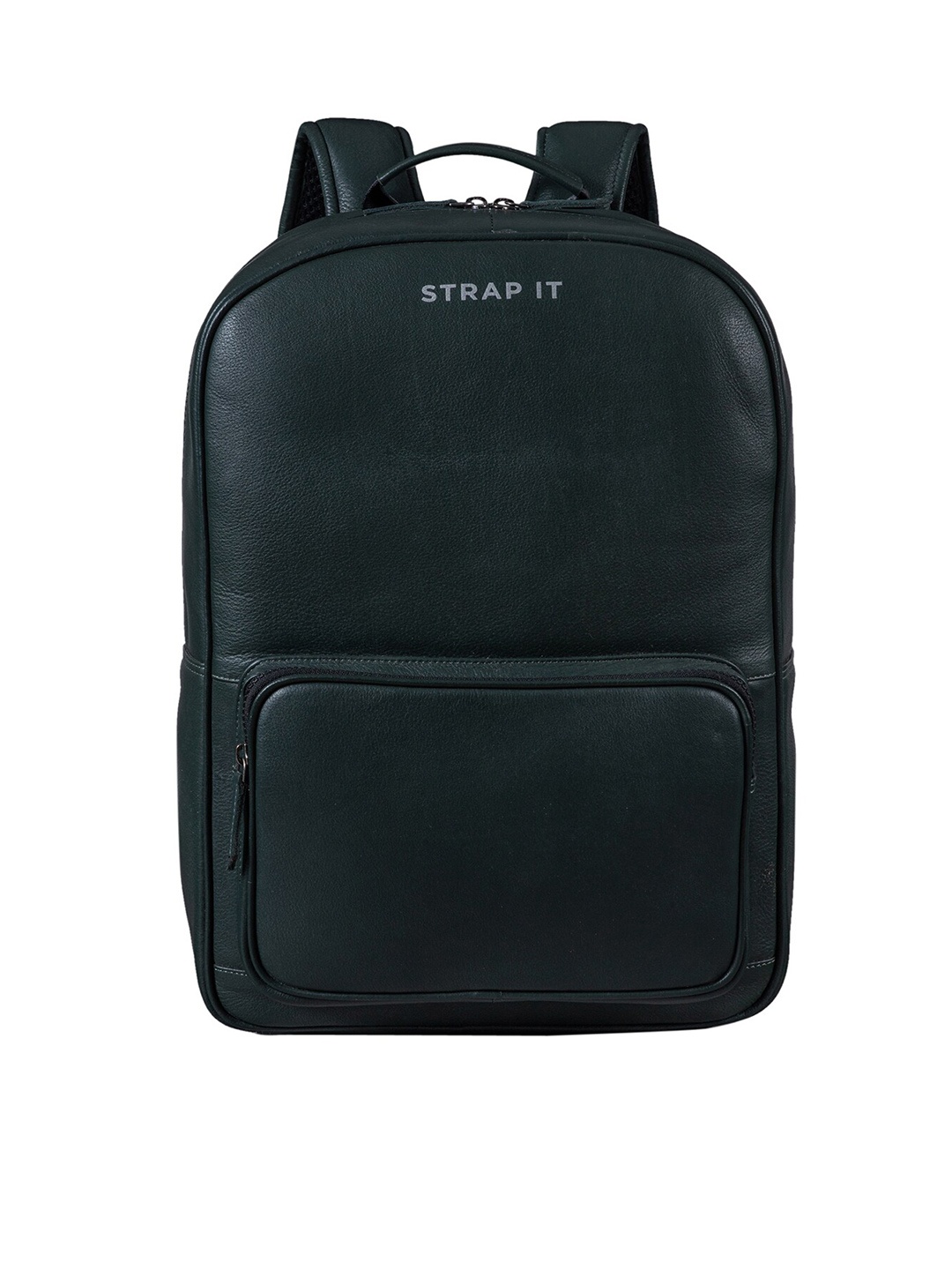 

STRAP IT Unisex Green & Black Genuine Leather Laptop Backpack With Shoe Pocket