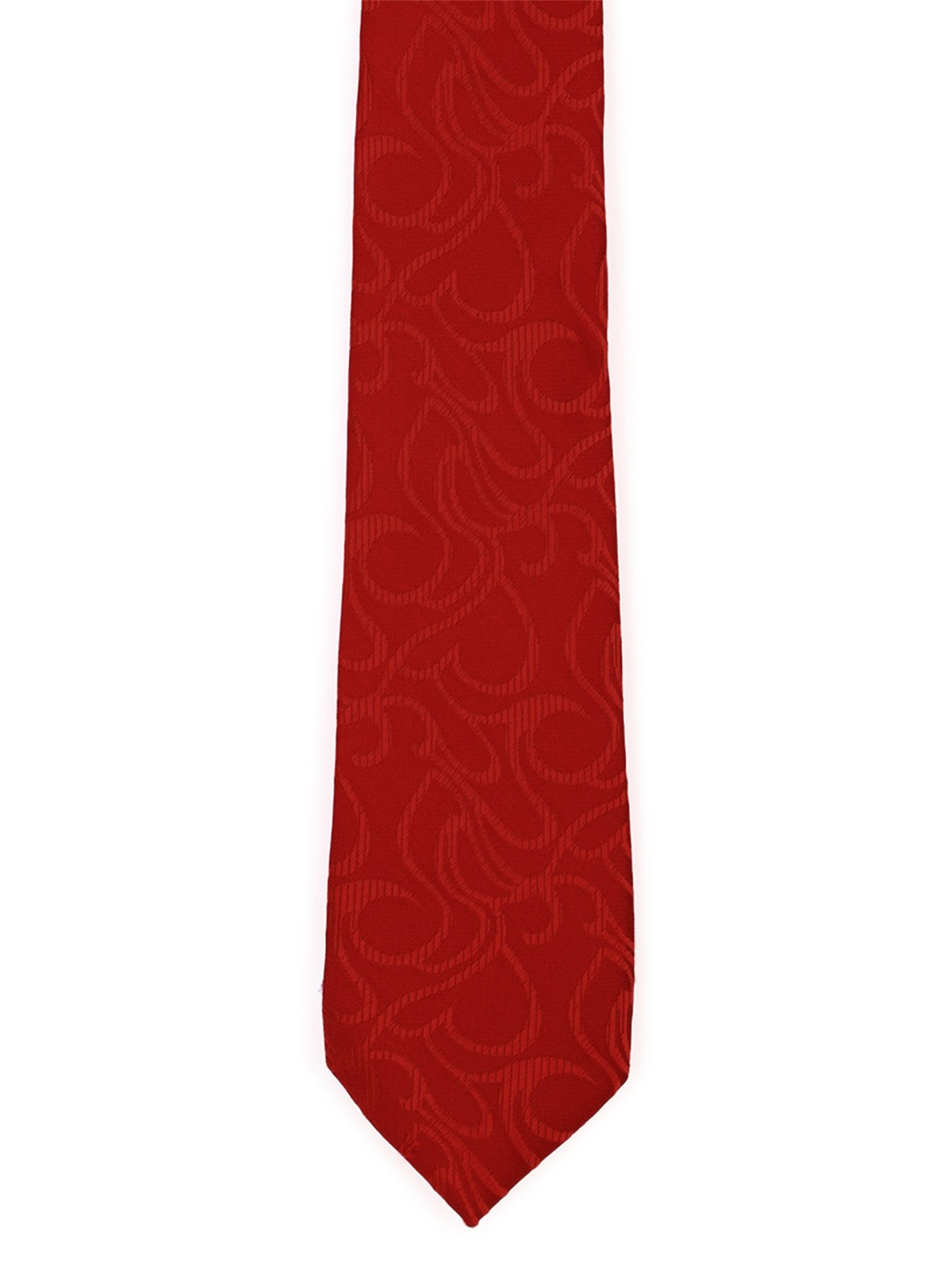 

Peter England Men Red Woven Design Skinny Tie