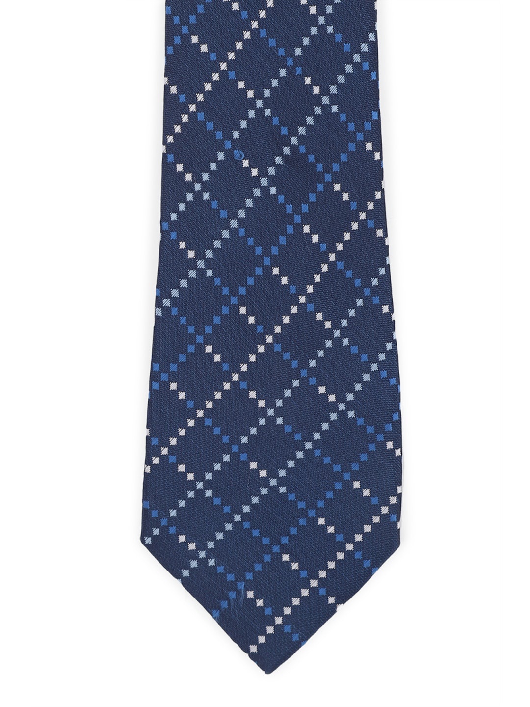 

Peter England Men Navy Blue & White Woven Design Skinny Tie