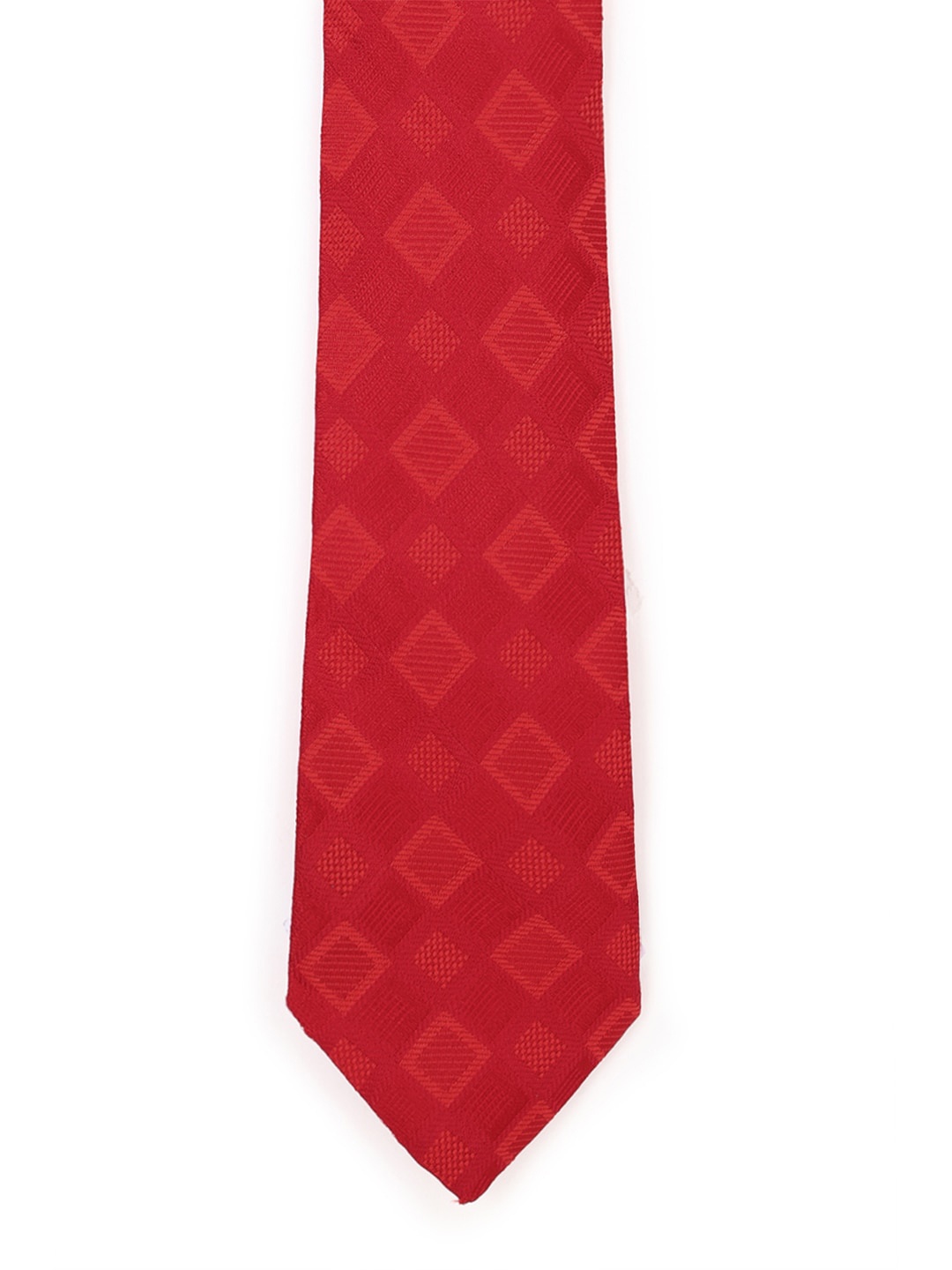 

Peter England Men Red Woven Design Broad Tie