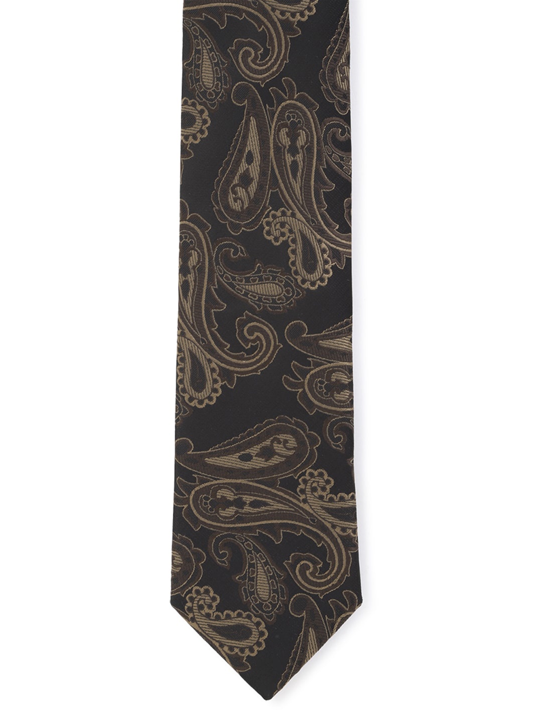 

Van Heusen Men Black & Beige Woven Design Skinny Tie