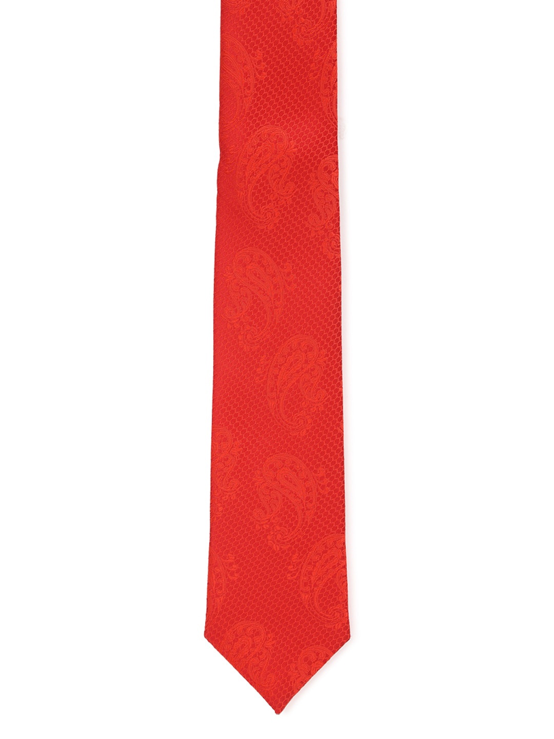 

Van Heusen Men Red Woven Design Skinny Tie