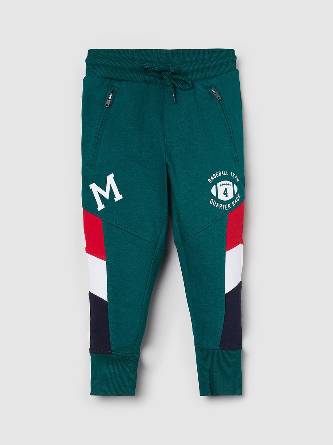 

max Boys Green Colourblocked Pure Cotton Regular Fit Joggers