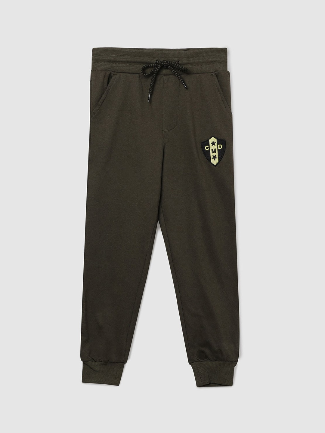 

max Boys Olive Green Solid Pure Cotton Joggers