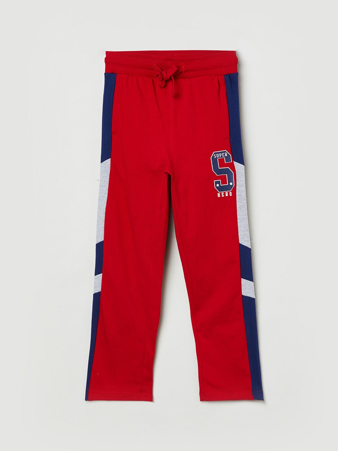 

max Boys Red & Blue Colourblocked Pure Cotton Track Pants