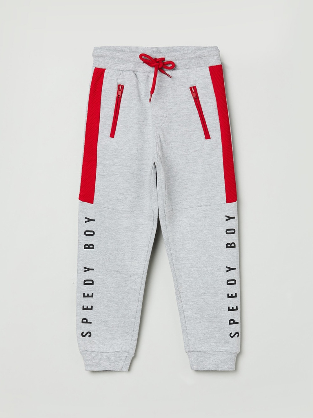 

max Boys Grey Colourblocked Regular-Fit Joggers