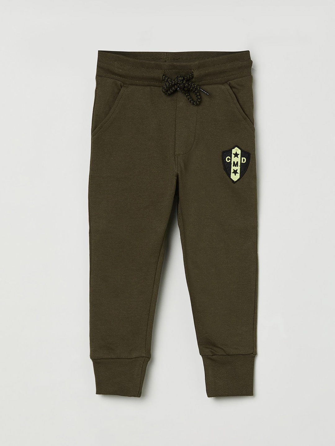 

max Boys Olive Solid Regular Fit Pure Cotton Joggers