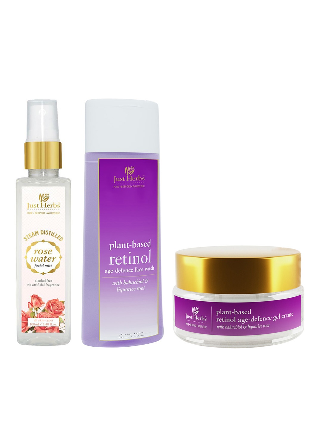 

Just Herbs Set of Face Toner-Face Wash & Gel Night Cream, Purple