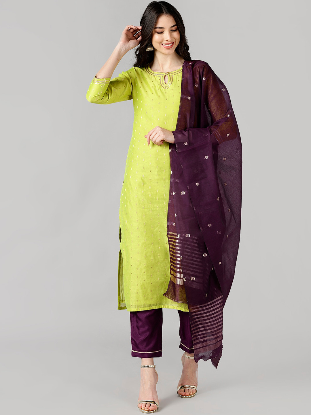 

AHIKA Women Fluorescent Green Kurti with Trousers & With Dupatta
