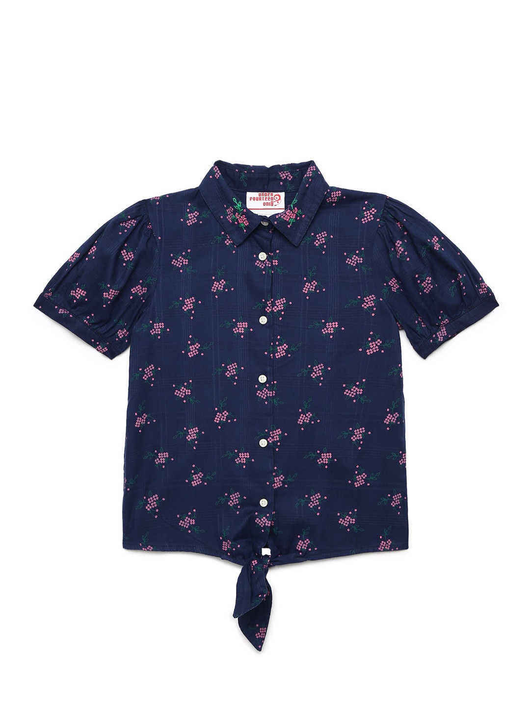 

UNDER FOURTEEN ONLY Navy Blue & Pink Floral Print Cotton Shirt Style Top