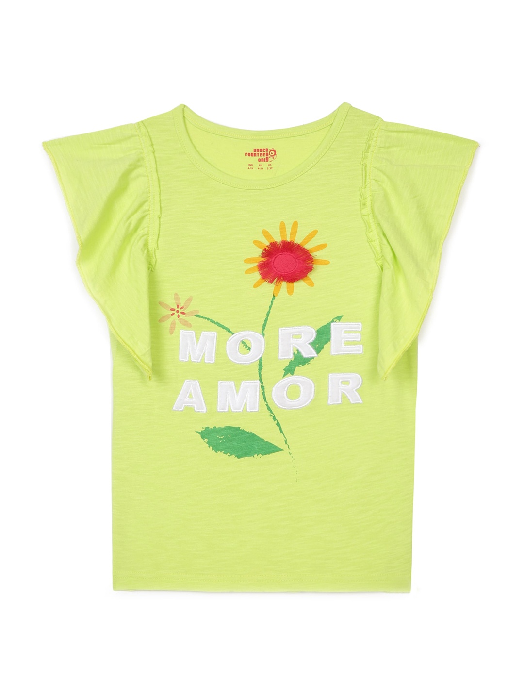 

UNDER FOURTEEN ONLY Fluorescent Green Floral Embroidered Top