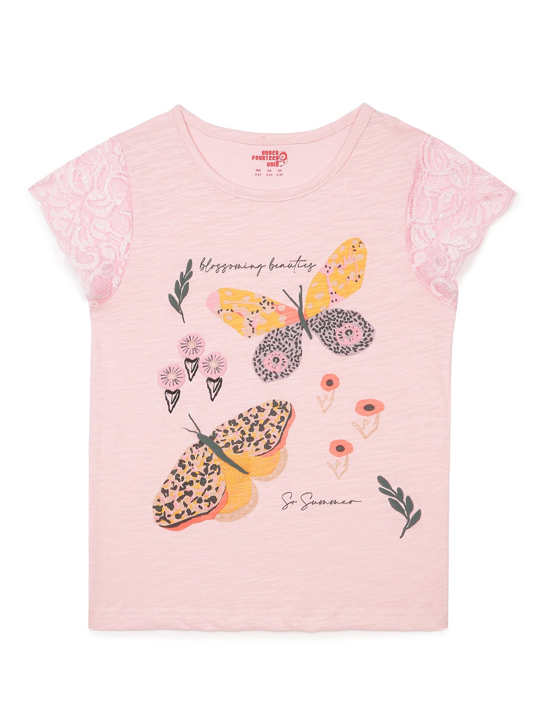 

UNDER FOURTEEN ONLY Pink & Mustard Yellow Printed Pure Cotton Top