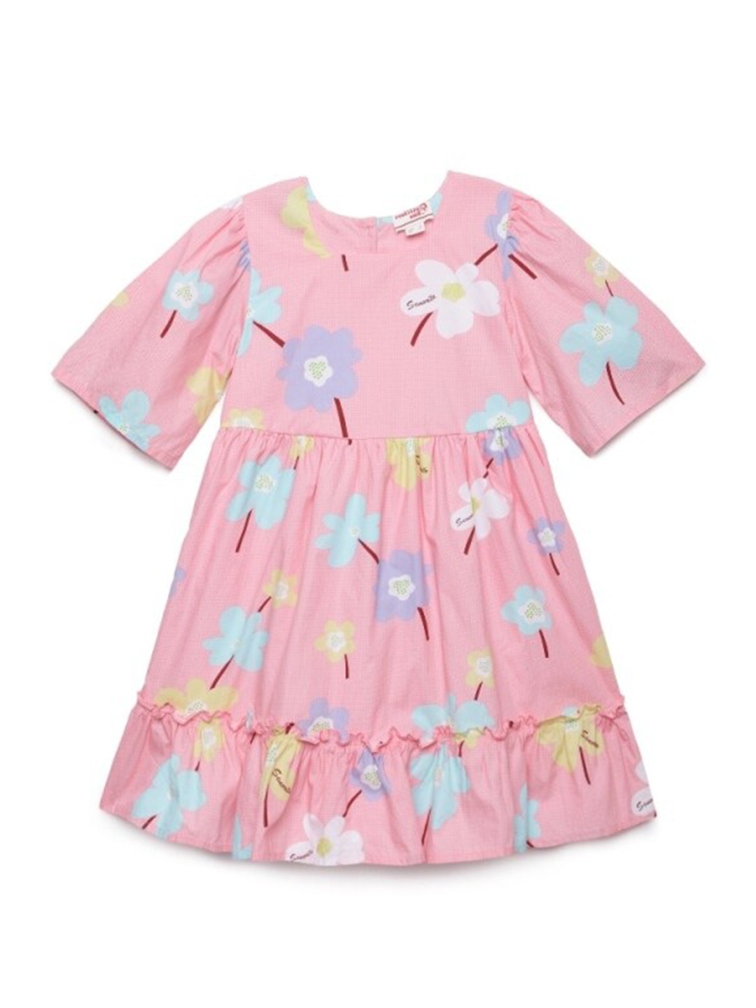 

UNDER FOURTEEN ONLY Pink & Blue Floral Printed Cotton Dress