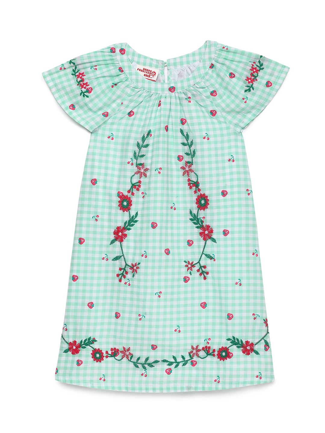 

UNDER FOURTEEN ONLY Green & Magenta Checked Cotton A-Line Dress