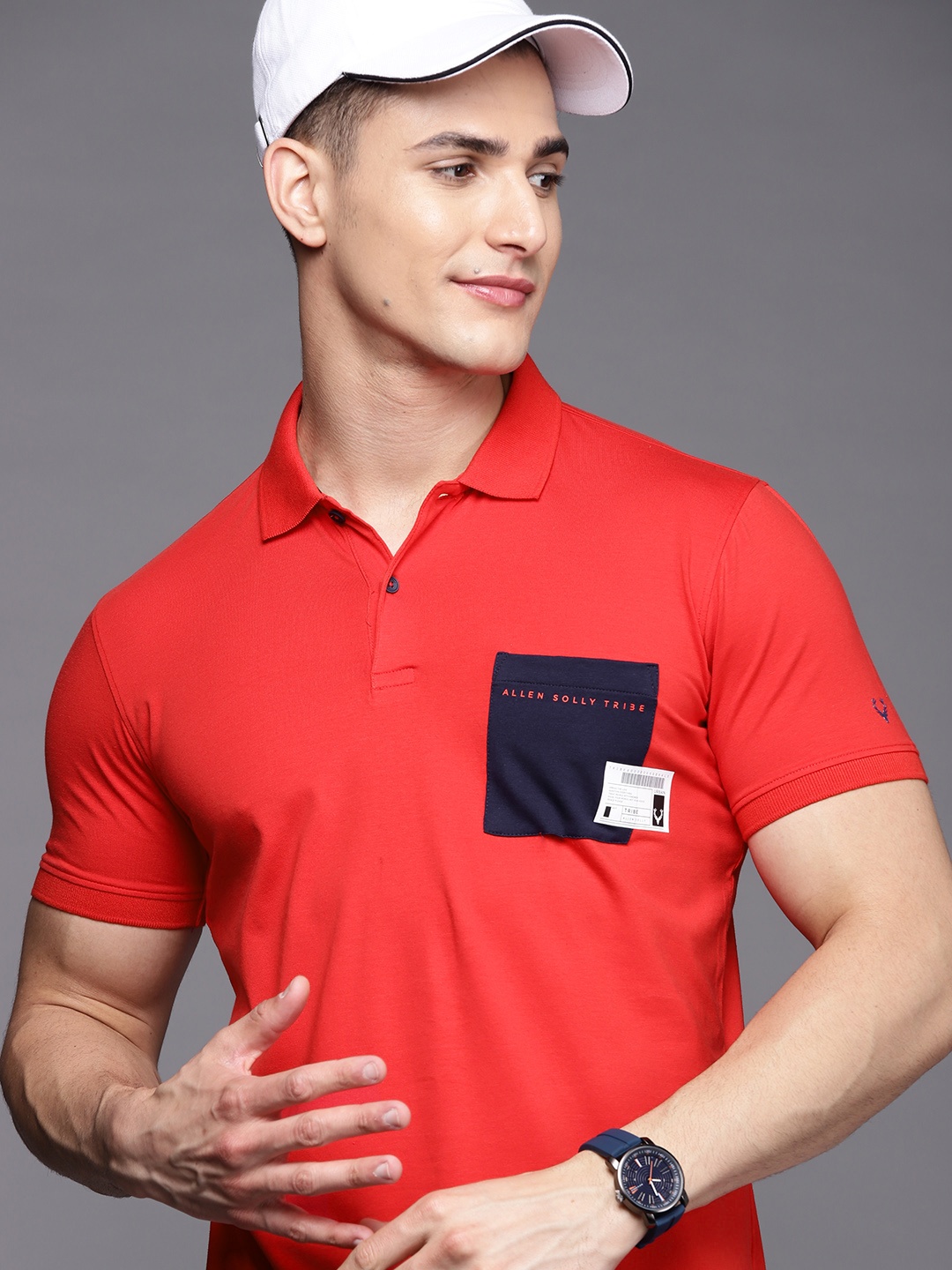 

Allen Solly Tribe Men Red Polo Collar Pocket Detailing T-shirt