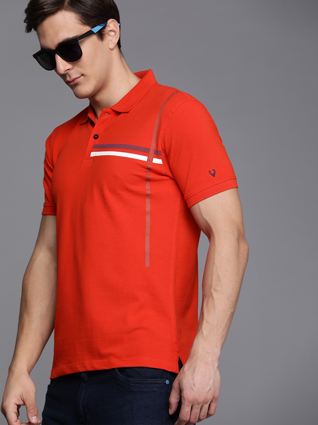 

Allen Solly Tribe Men Red Striped Pure Cotton Polo Collar T-shirt