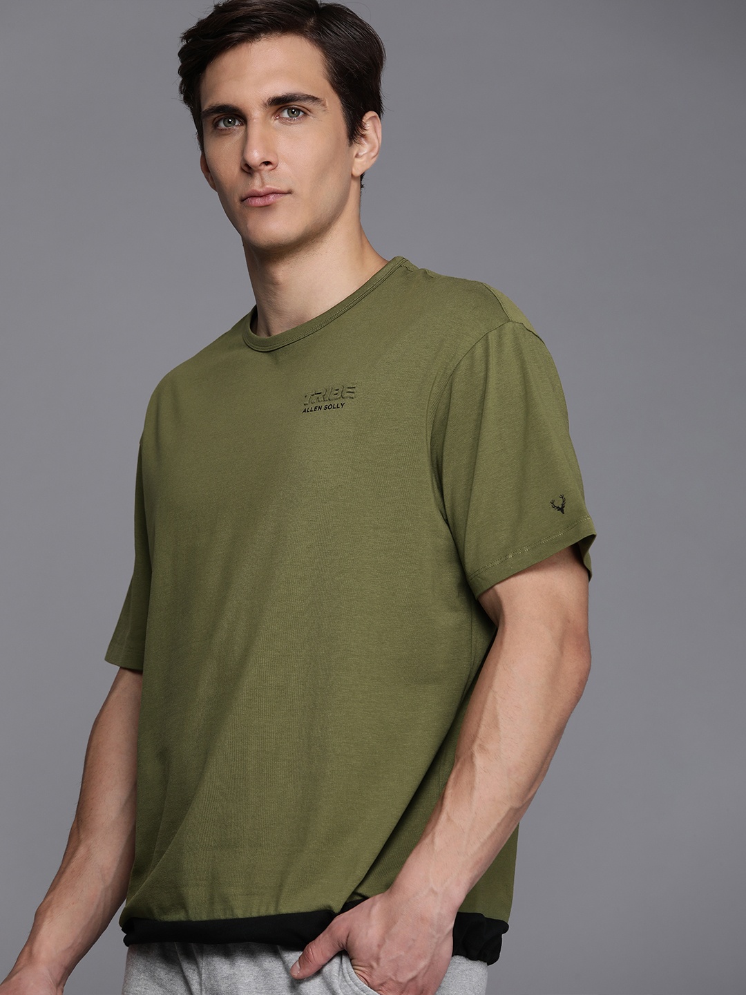 

Allen Solly Tribe Men Olive Green Brand Logo Printed Applique T-shirt