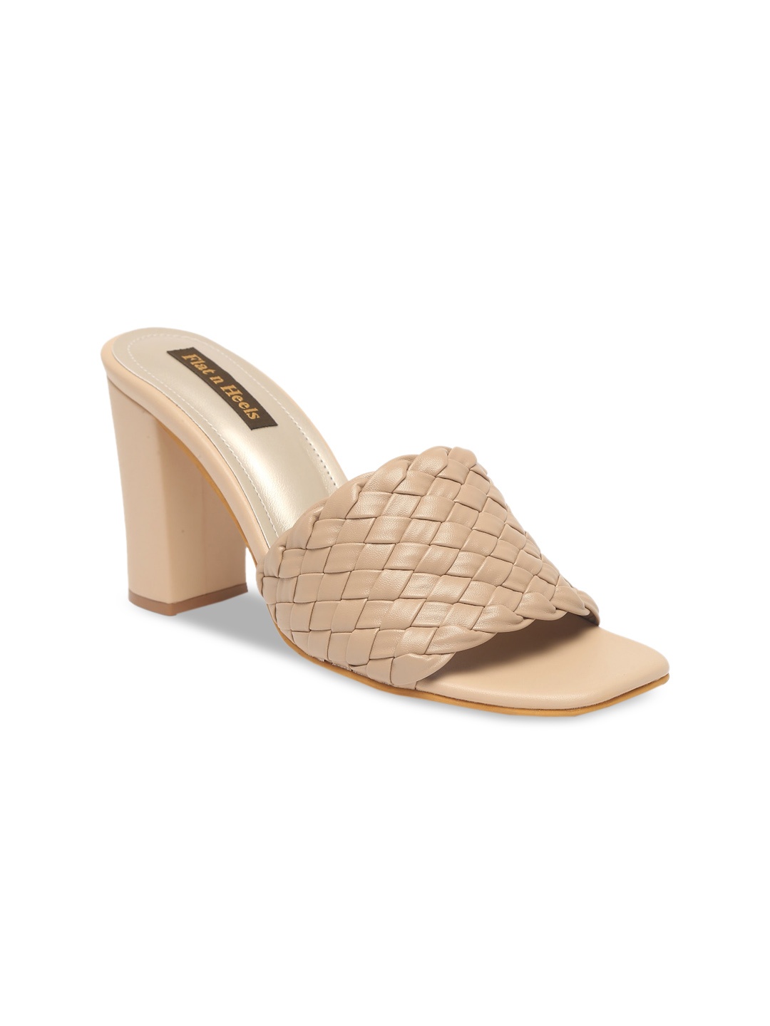 

Flat n Heels Beige Textured Block Mules