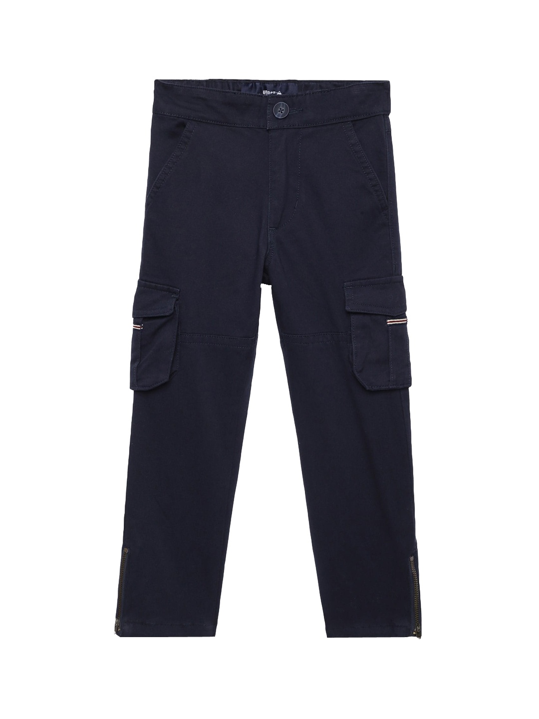 

UNDER FOURTEEN ONLY Boys Navy Blue Slim Fit Cargos Trousers