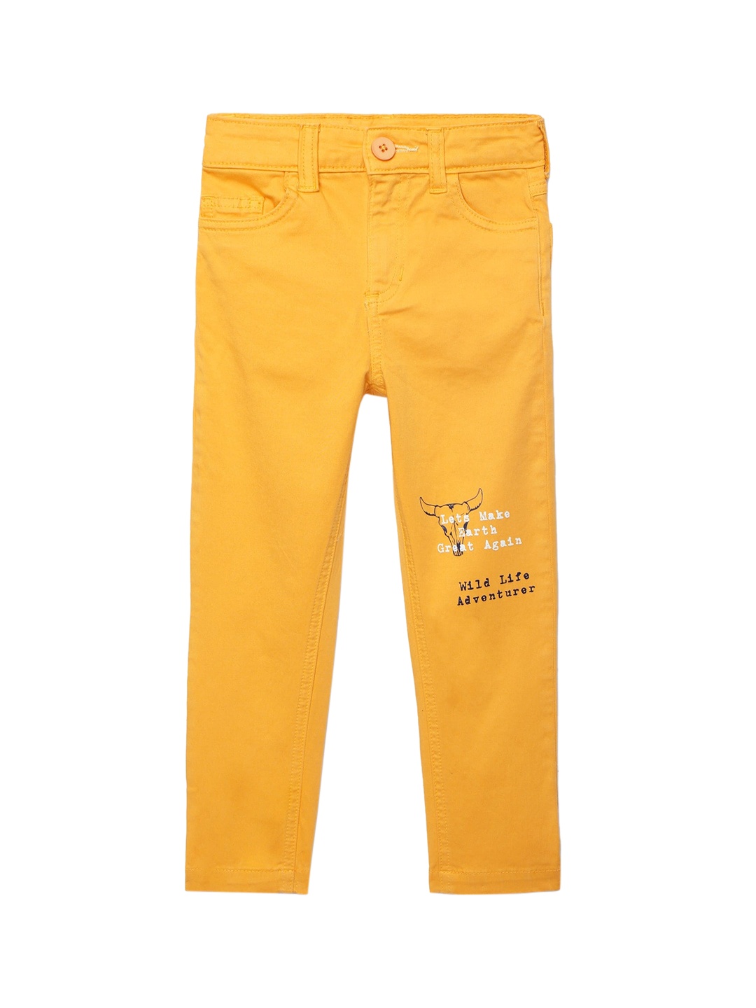 

UNDER FOURTEEN ONLY Boys Gold-Toned Yellow Slim Fit Cotton Trousers