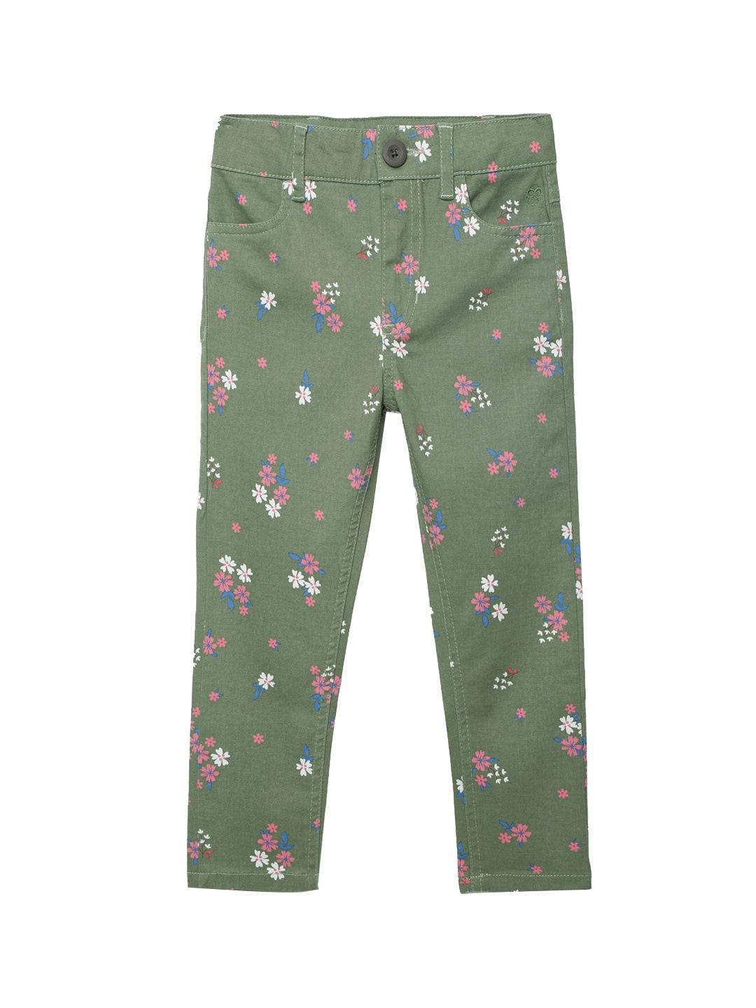 

UNDER FOURTEEN ONLY Girls Green Floral Printed Slim Fit Trousers