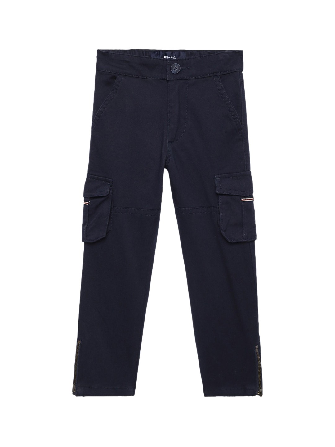

UNDER FOURTEEN ONLY Boys Navy Blue Slim Fit Cargos Trousers