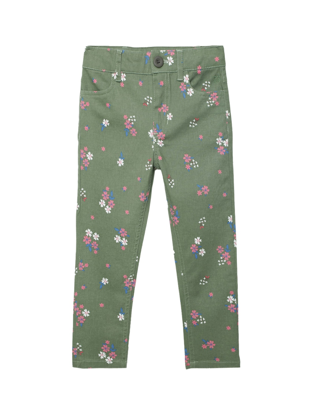 

UNDER FOURTEEN ONLY Girls Green Floral Printed Slim Fit Trousers