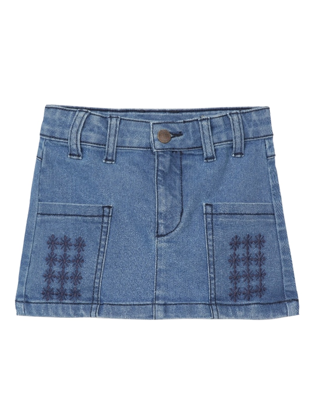 

UNDER FOURTEEN ONLY Girls Blue Pure Cotton Solid Straight Mini-Skirt