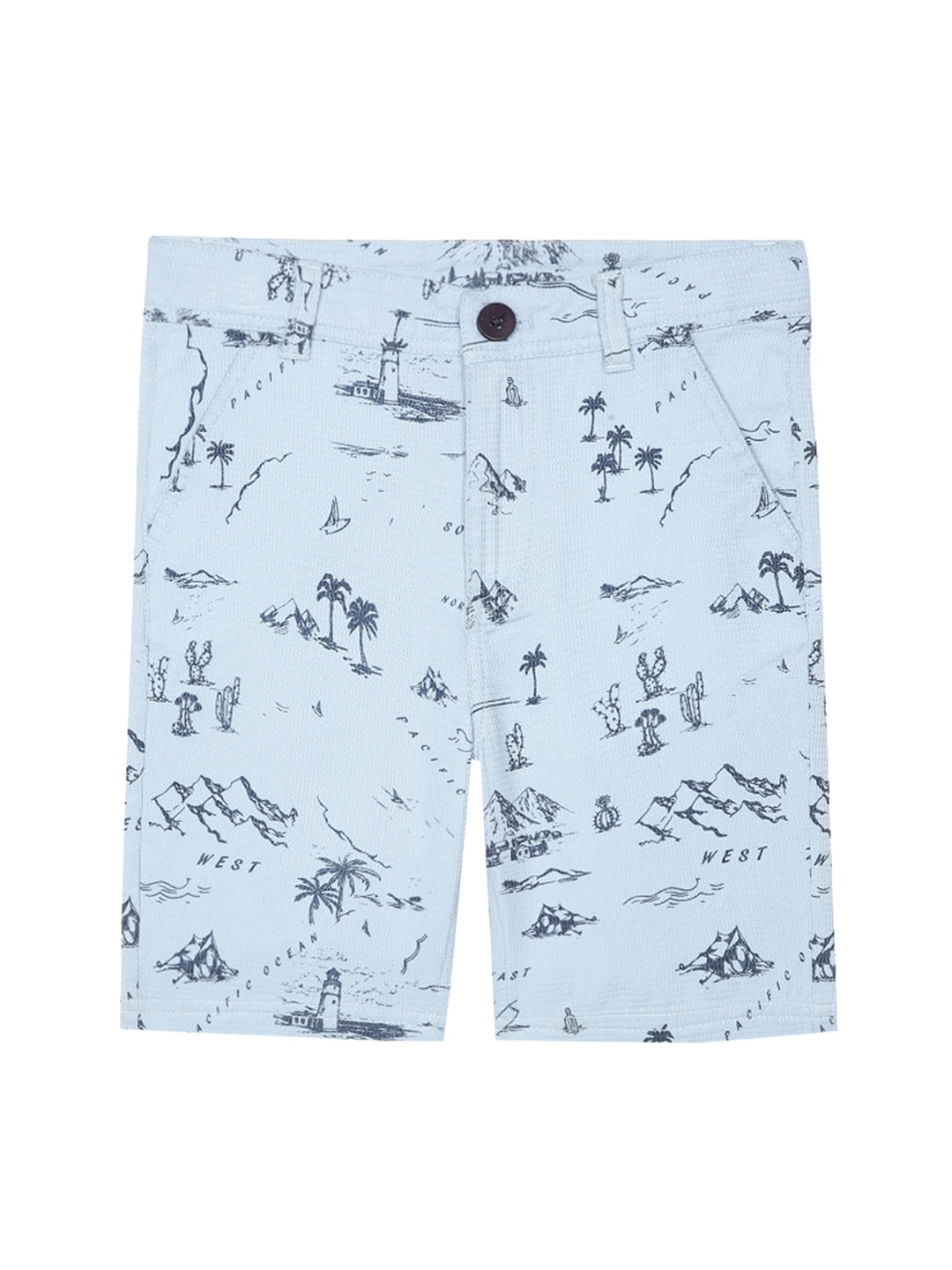 

UNDER FOURTEEN ONLY Boys Blue Conversational Printed Slim Fit Shorts