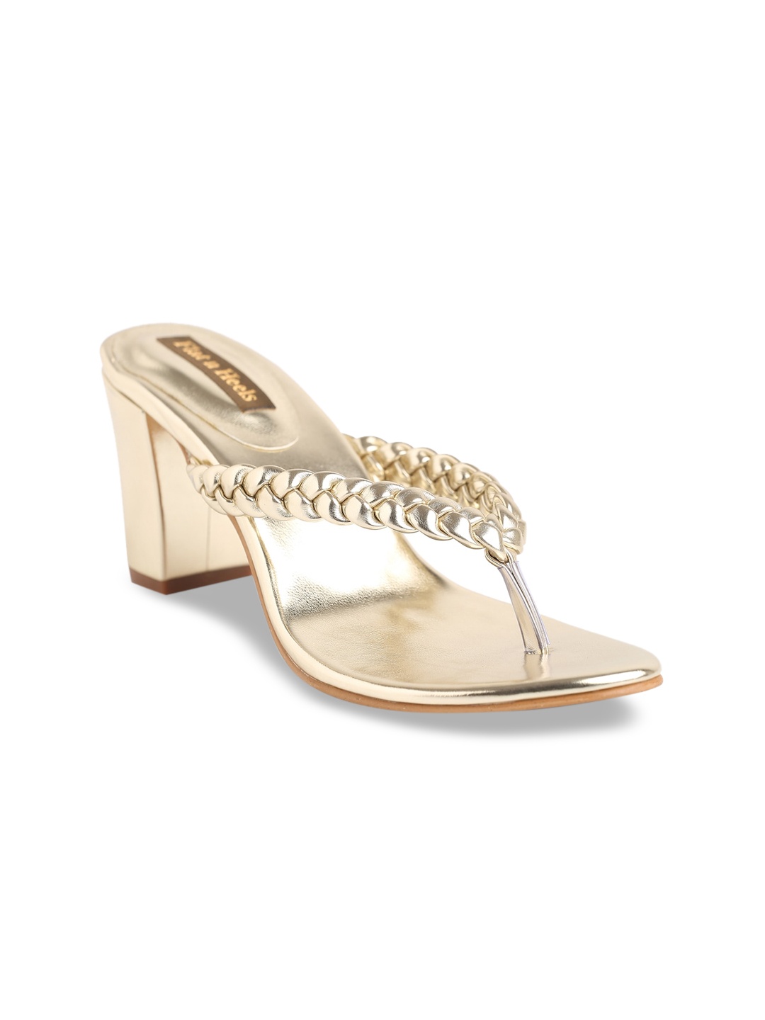 

Flat n Heels Gold-Toned Woven Design Party Block Heels