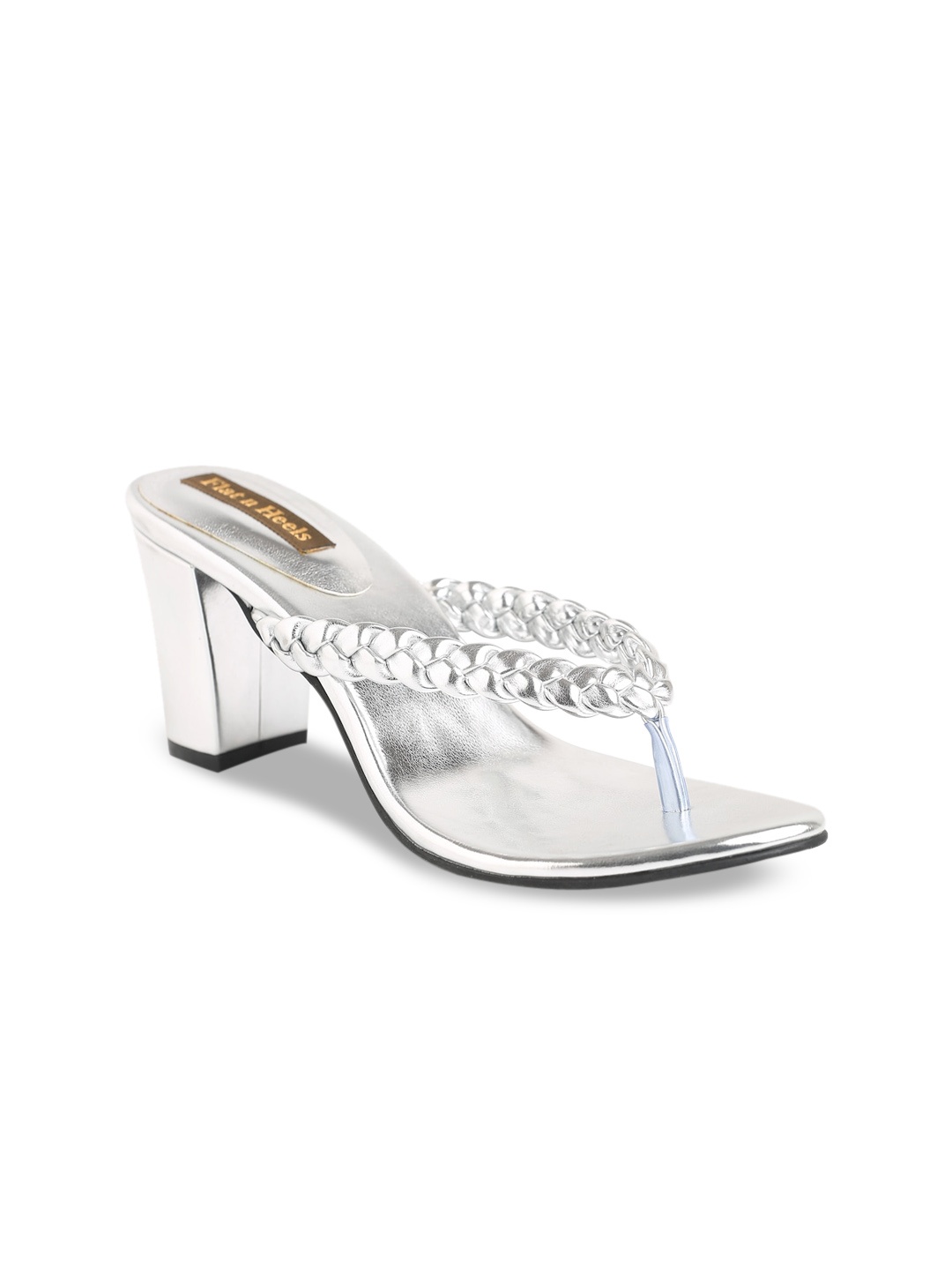 

Flat n Heels Silver-Toned Embellished Block Sandals