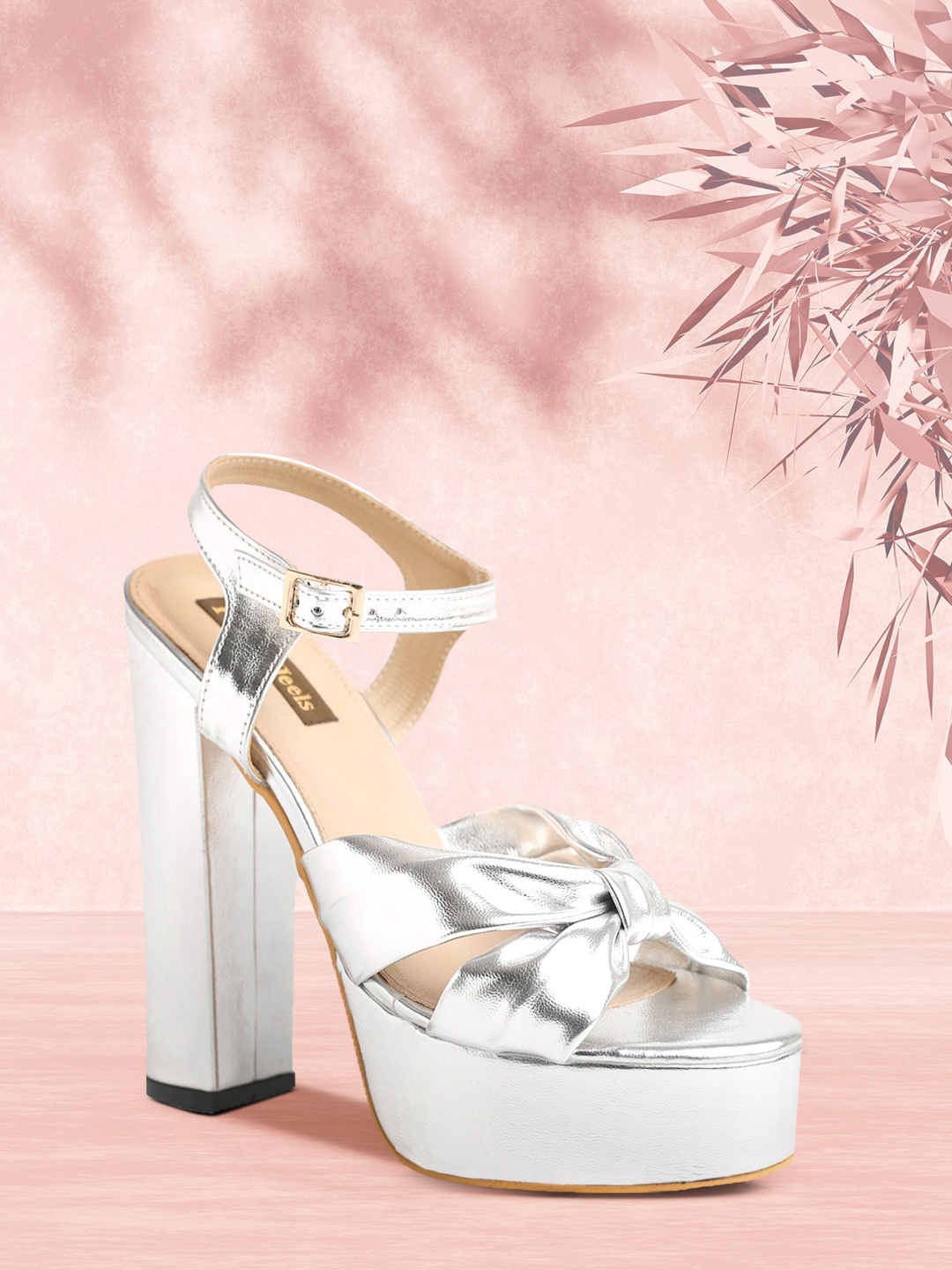 

Flat n Heels Silver-Toned Block Peep Toes with Buckles