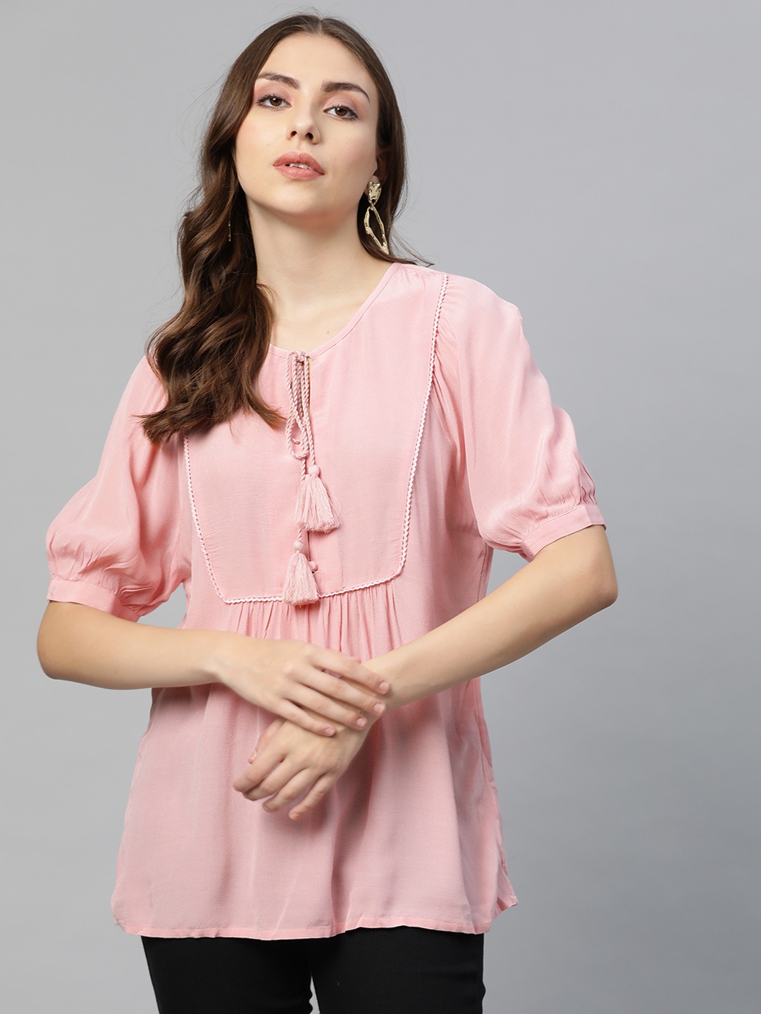 

Marks & Spencer Pink Tie-Up Neck Puff Sleeve Top
