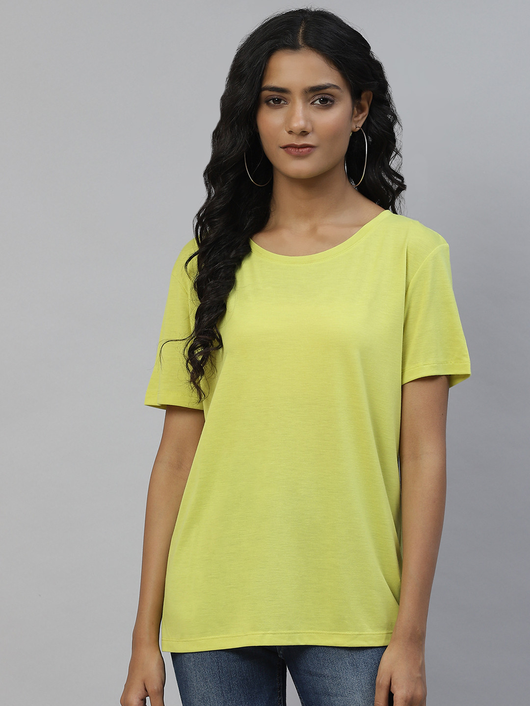 

Marks & Spencer Women Green Solid Drop-Shoulder Sleeves T-shirt