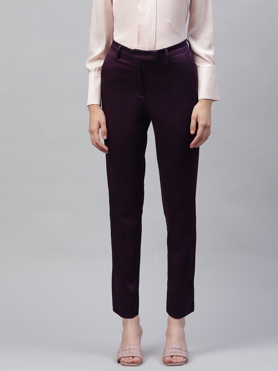 

Marks & Spencer Women Burgundy Slim Fit Trousers