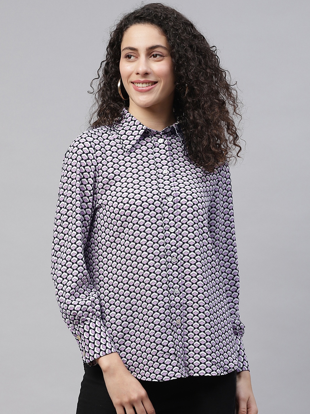 

Marks & Spencer Women Purple & White Geometric Printed Casual Shirt