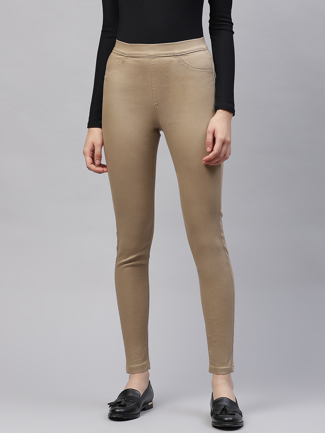 

Marks & Spencer Women Beige Solid High Waist Jeggings