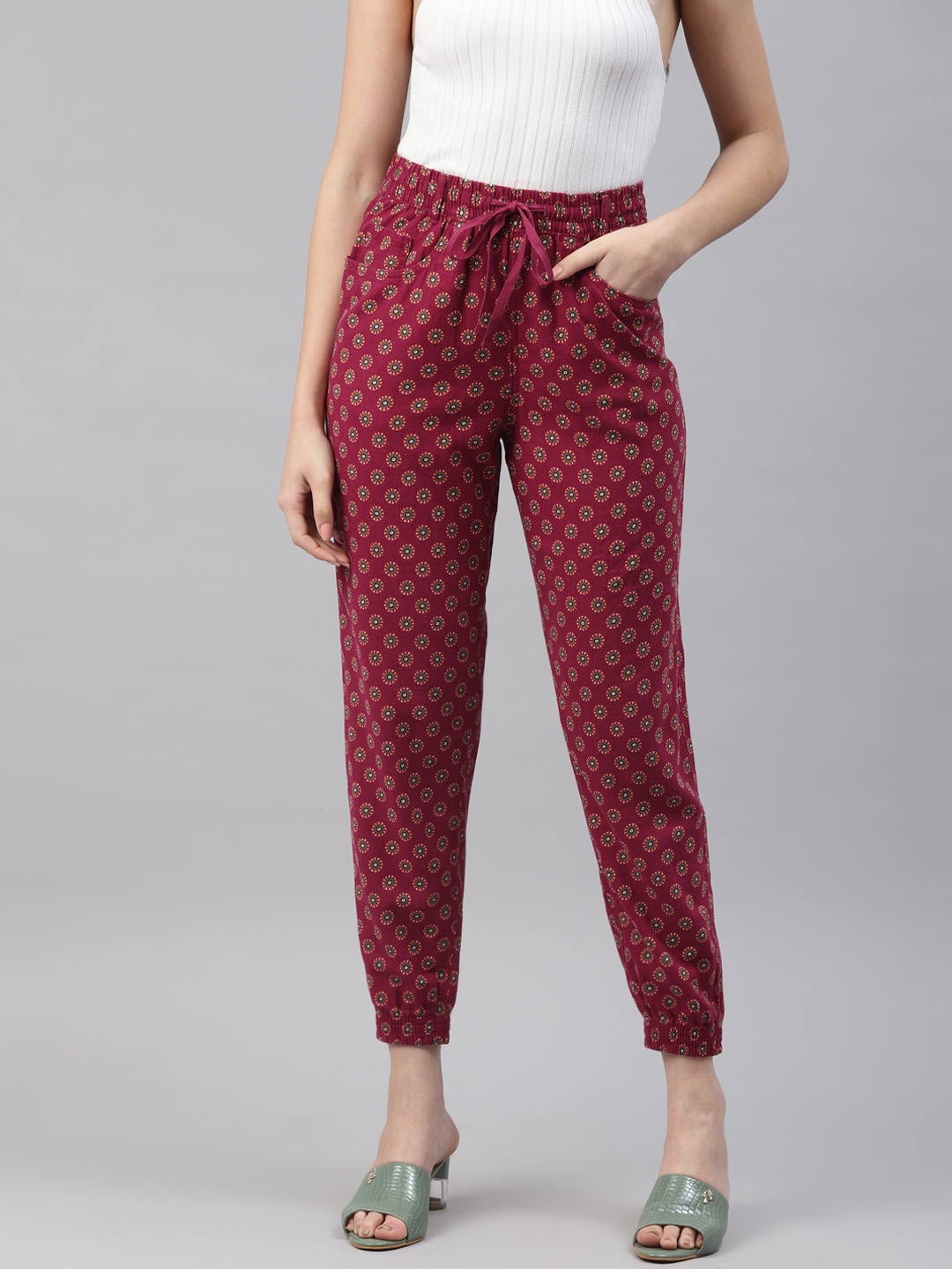 

Marks & Spencer Women Magenta Ethnic Motifs Printed Joggers