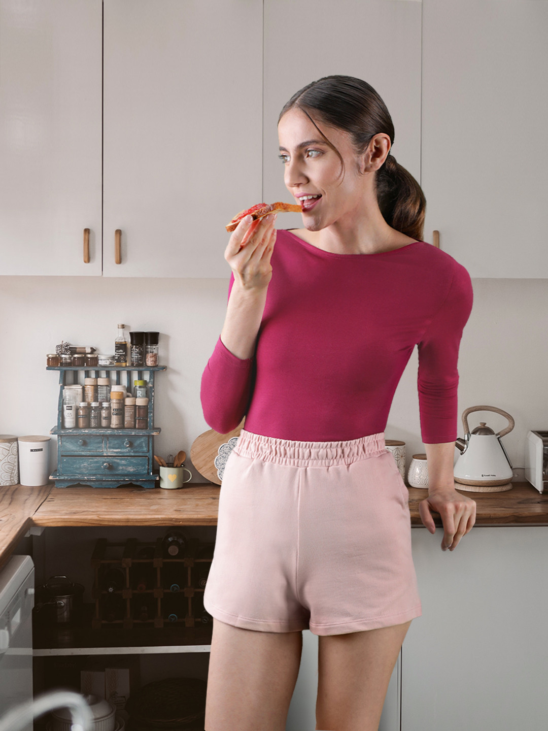 

Marks & Spencer Women Magenta Boat Neck T-shirt