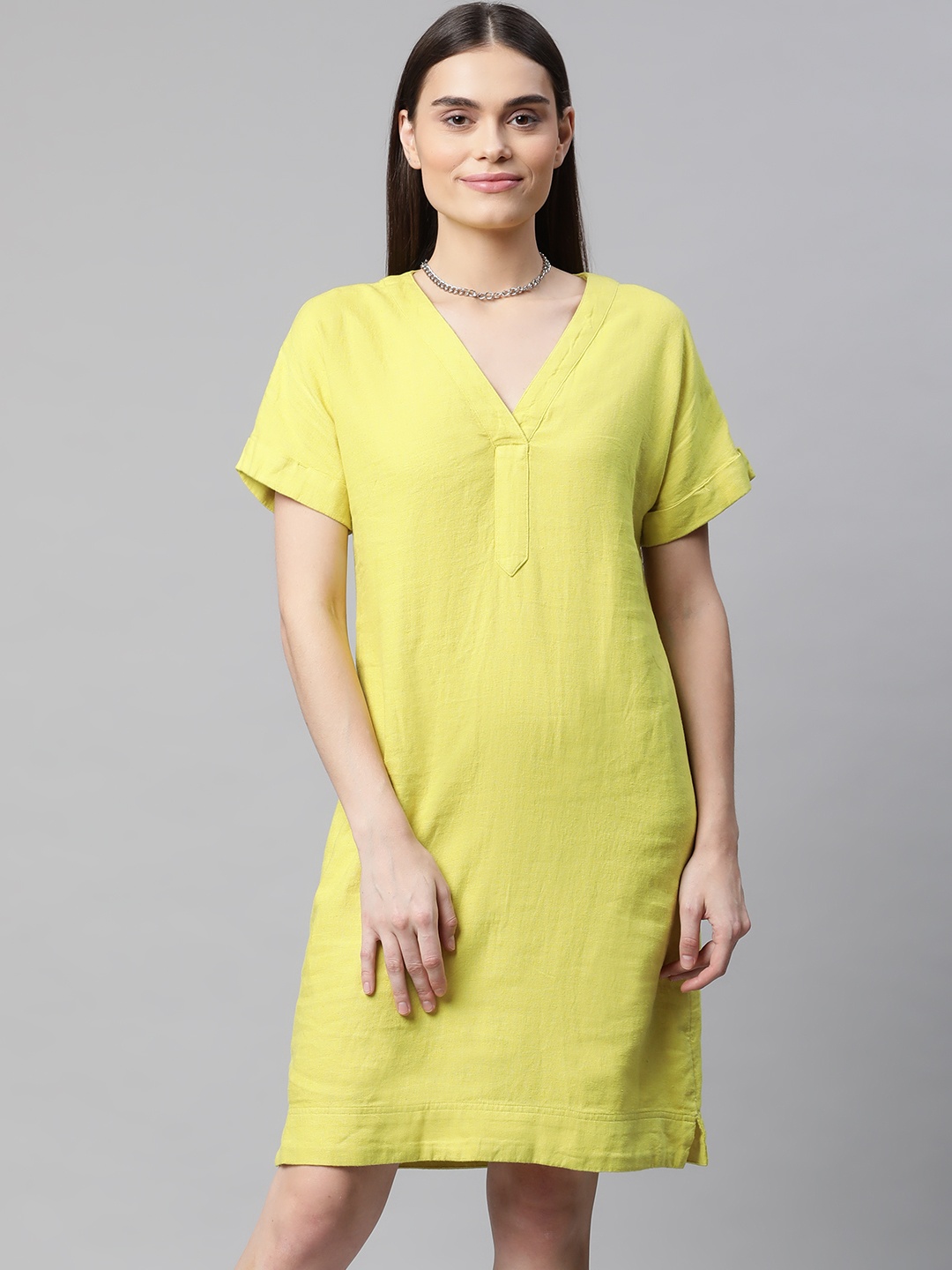 

Marks & Spencer Women Lime Green Easy Iron Solid Shift Dress