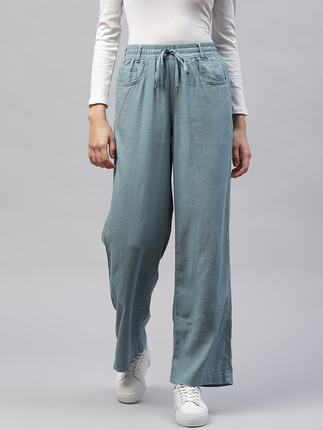 

Marks & Spencer Women Green Solid Easy Iron Parallel Trousers