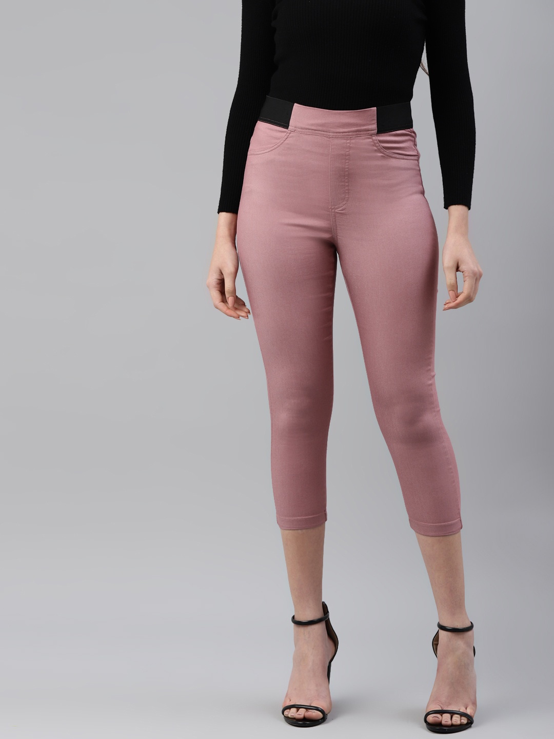 

Marks & Spencer Women Dusty Pink Solid 3/4th Length Jeggings, Rose
