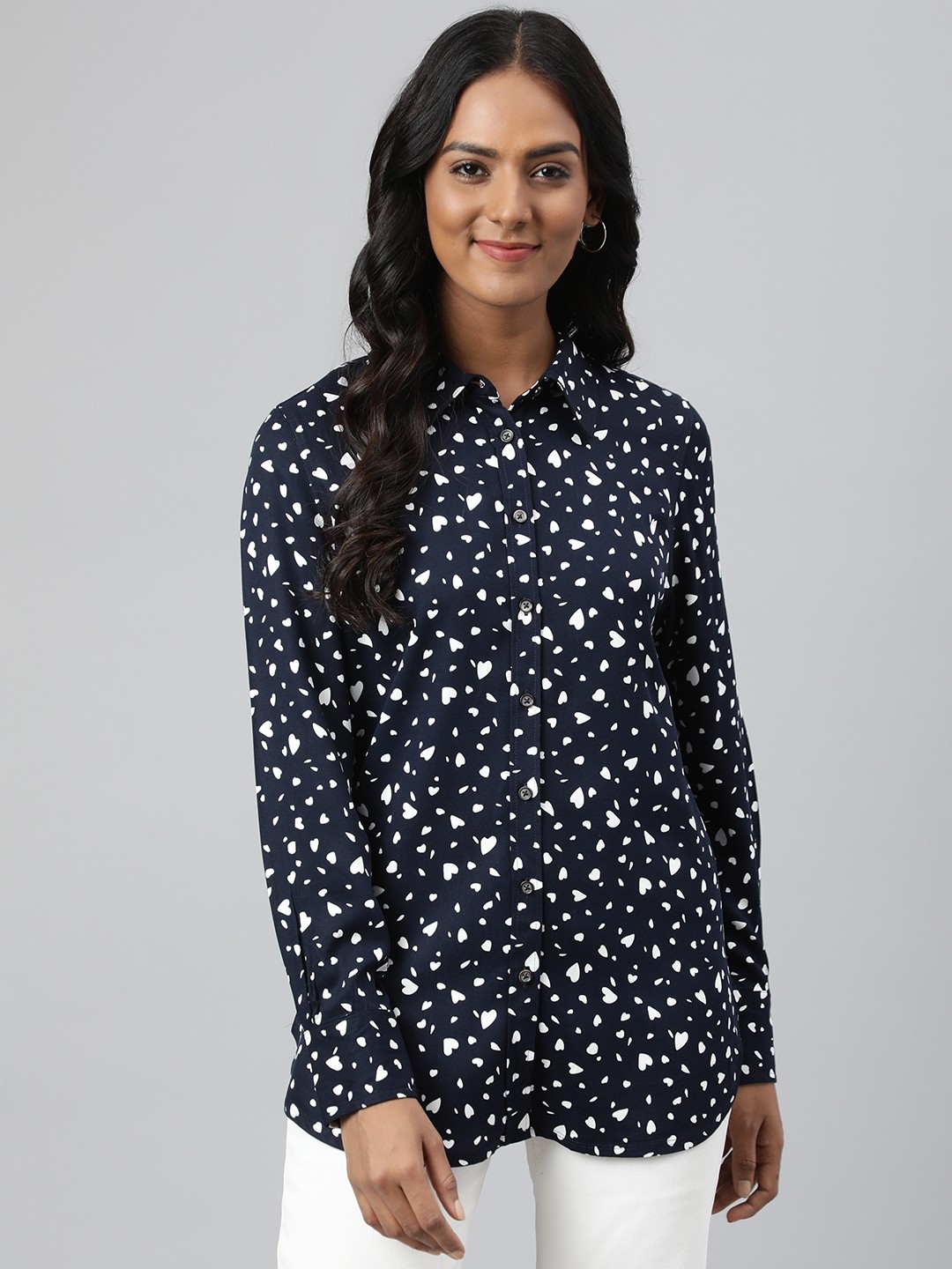 

Marks & Spencer Women Navy Blue & White Printed Casual Shirt
