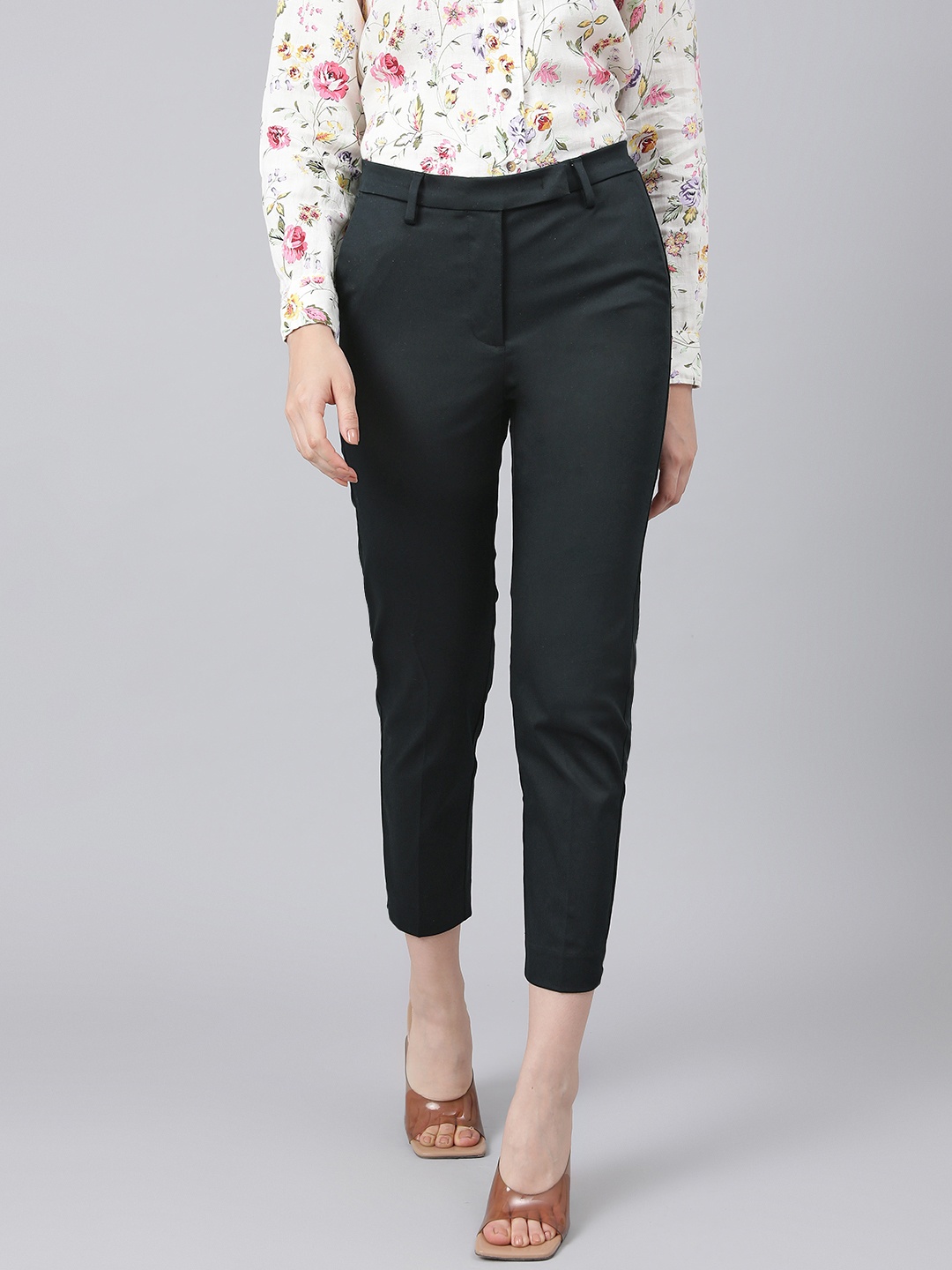 

Marks & Spencer Women Black Slim Fit Cigarette Trousers